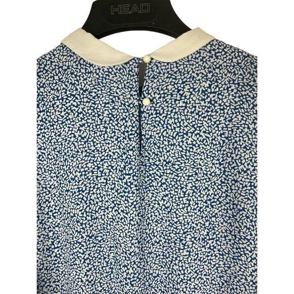 VTG 80s Joy Gordon Midi Blue White Semi Sheer Short Sleeve Nautical Dress 12 - Picture 6 of 12